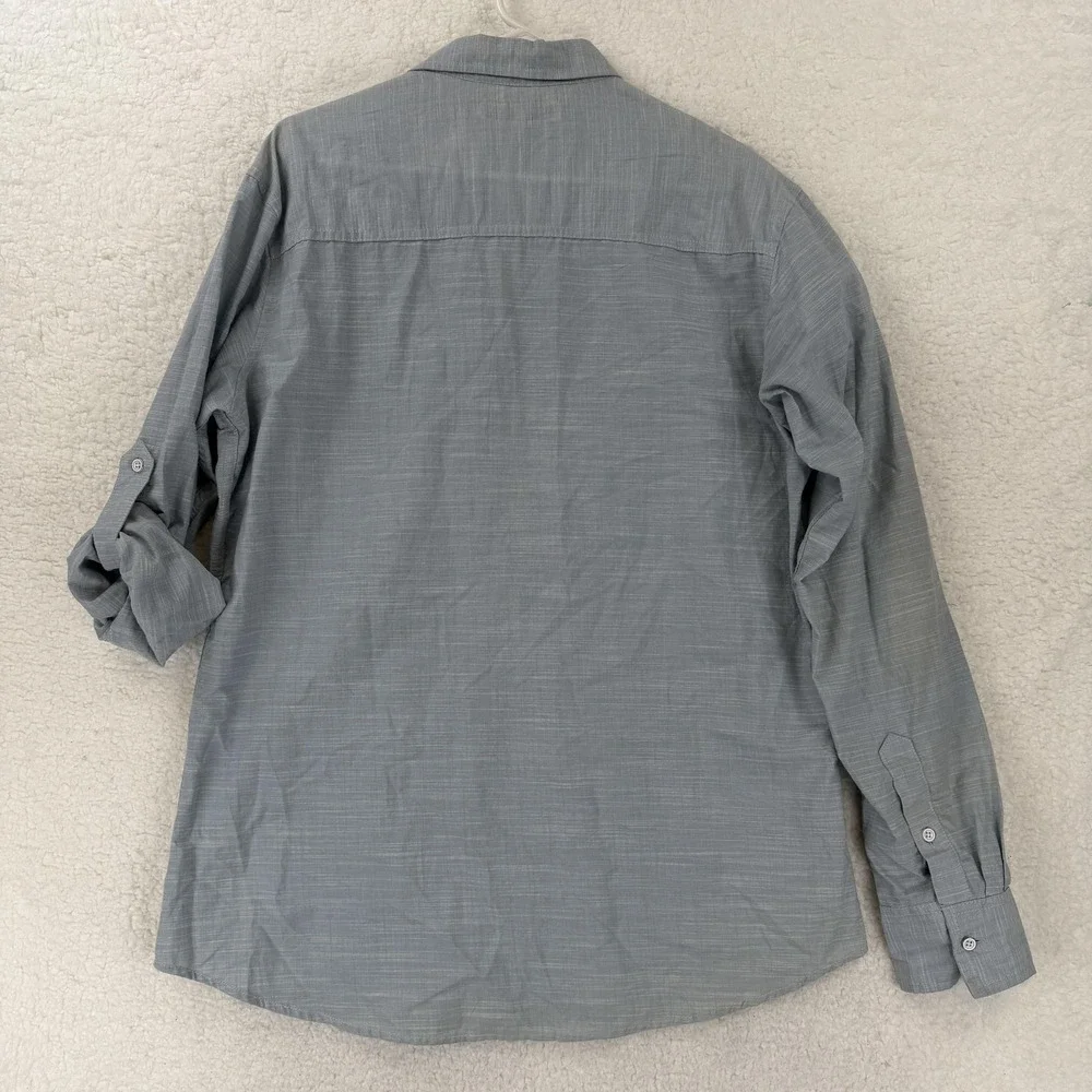 Pd&c‎ Shirt Mens Large Gray Solid Long Sleeve Button Front Dual Pocket Cotton